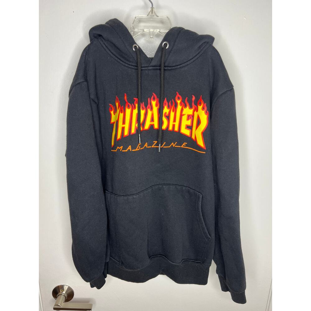 Thrasher Unisex Flame Logo Hoodie Sweatshirt Black ~ Size M